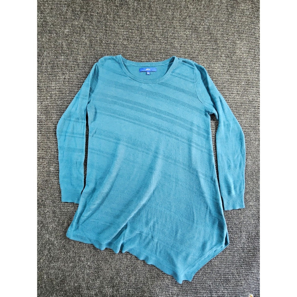Apt. 9 Tunic Top Womens Large Teal Blue Textured Knit Crew Neck Asymmetric Hem